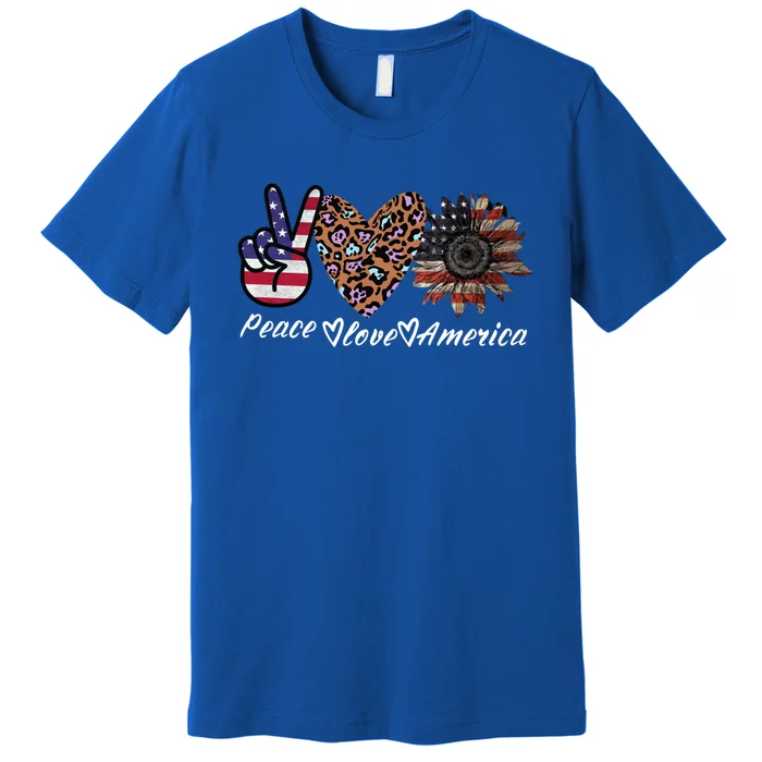 Peace Love America Sunflower Hippie 4th Of July America Flag Gift Premium T-Shirt