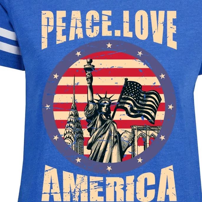 Peace Love And America Graphic Enza Ladies Jersey Football T-Shirt