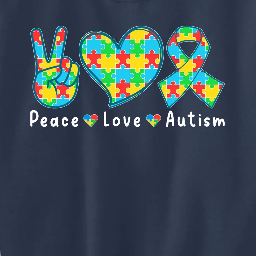 Peace Love Autism In April For Autism Awareness Kids Sweatshirt