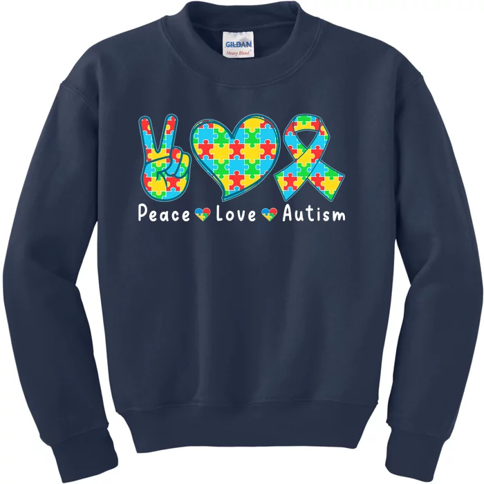 Peace Love Autism In April For Autism Awareness Kids Sweatshirt