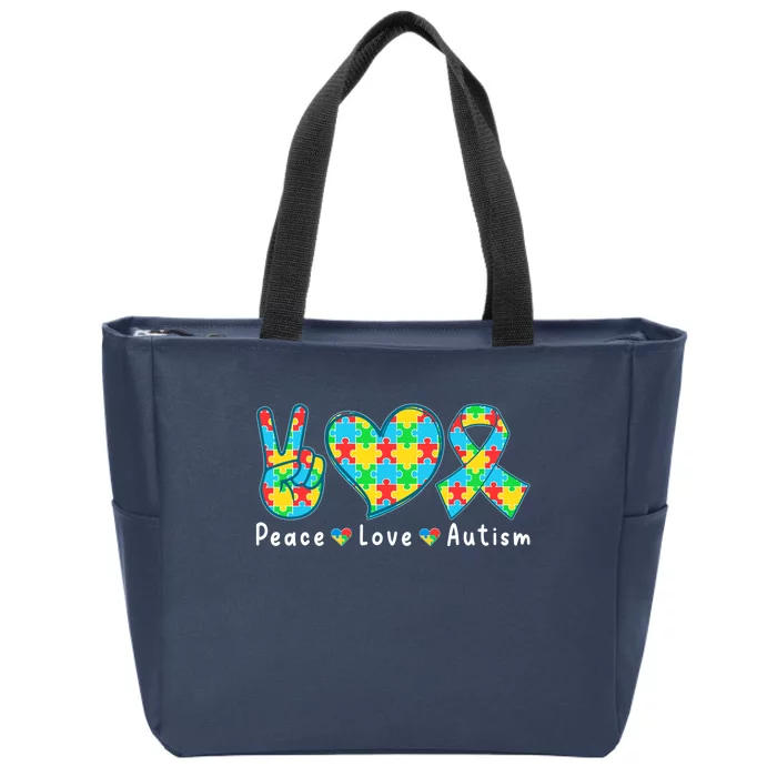 Peace Love Autism In April For Autism Awareness Zip Tote Bag