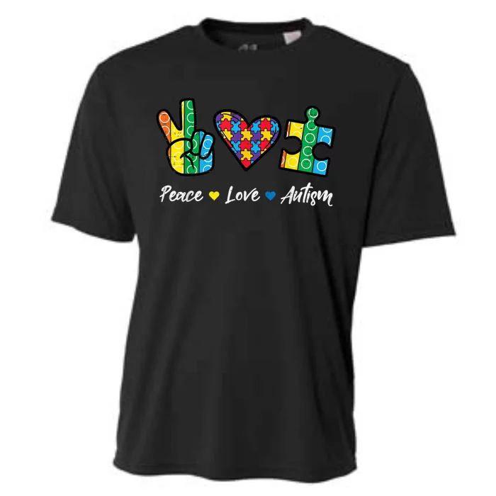 Peace Love Autism Puzzle Awareness Autistic Cooling Performance Crew T-Shirt