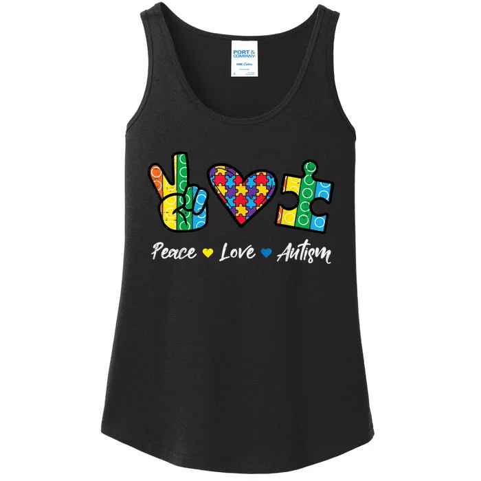 Peace Love Autism Puzzle Awareness Autistic Ladies Essential Tank