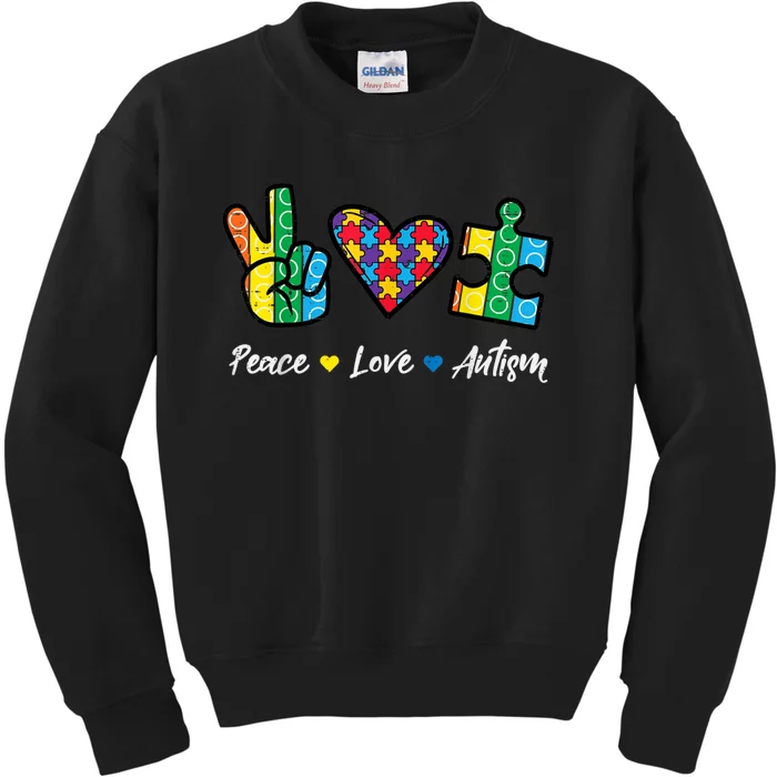 Peace Love Autism Puzzle Awareness Autistic Kids Sweatshirt