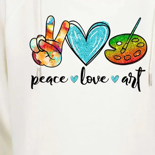 Peace Love Art Painting Palette Funny Art Teacher Gifts Womens Funnel Neck Pullover Hood