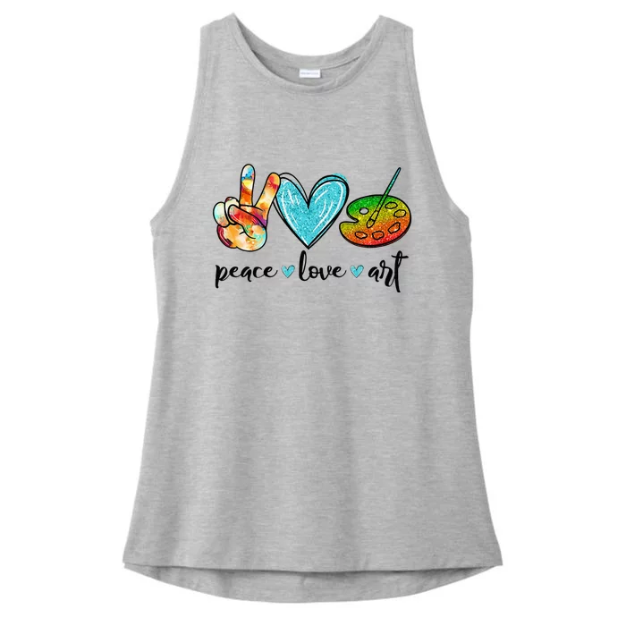 Peace Love Art Painting Palette Funny Art Teacher Gifts Ladies Tri-Blend Wicking Tank