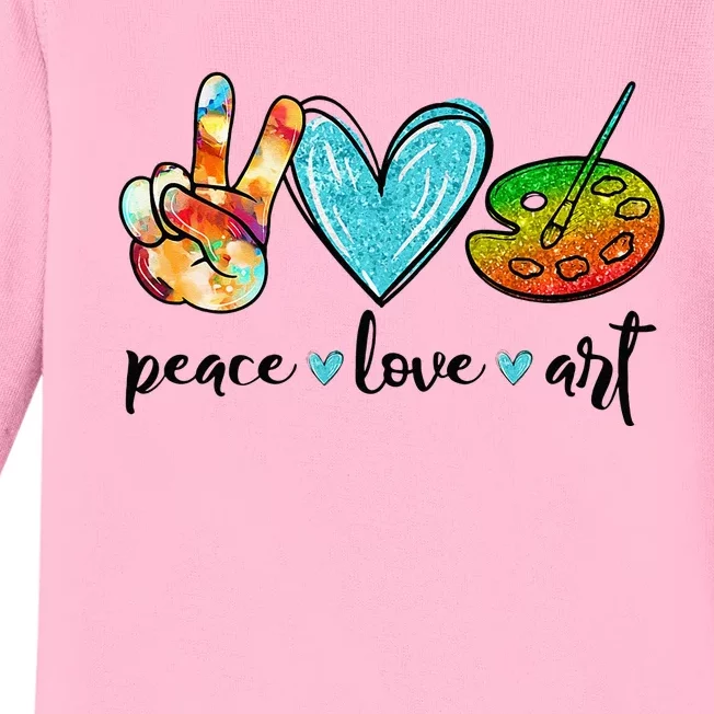 Peace Love Art Painting Palette Funny Art Teacher Gifts Baby Long Sleeve Bodysuit