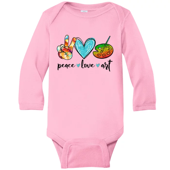 Peace Love Art Painting Palette Funny Art Teacher Gifts Baby Long Sleeve Bodysuit