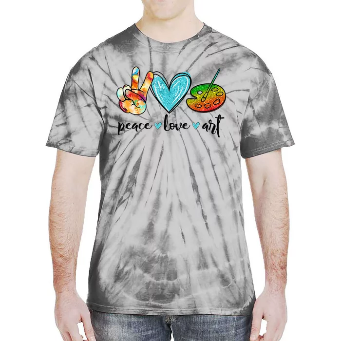 Peace Love Art Painting Palette Funny Art Teacher Gifts Tie-Dye T-Shirt