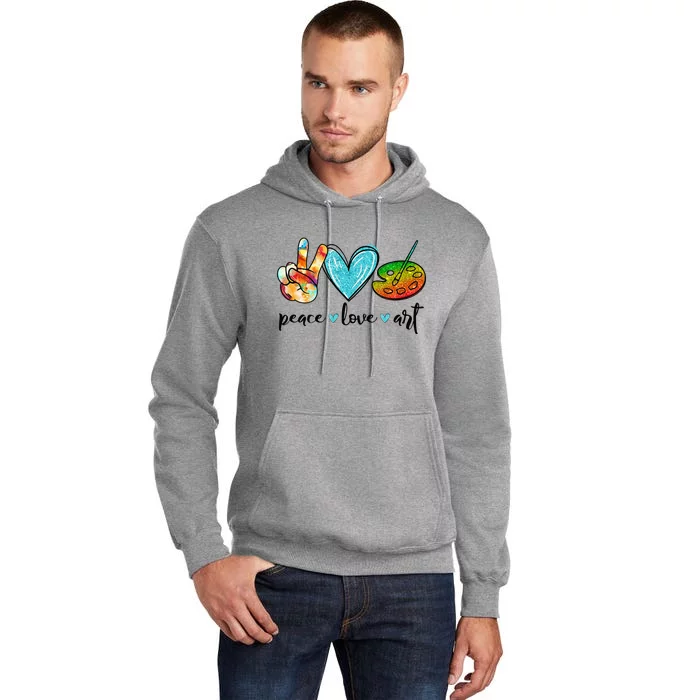 Peace Love Art Painting Palette Funny Art Teacher Gifts Tall Hoodie