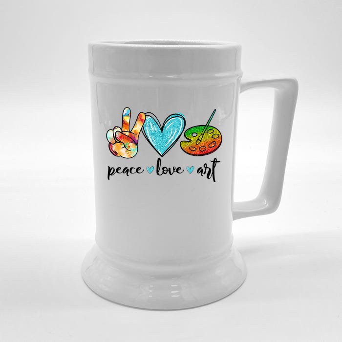 Peace Love Art Painting Palette Funny Art Teacher Gifts Front & Back Beer Stein