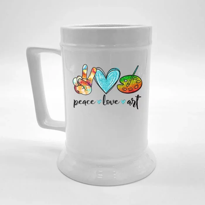 Peace Love Art Painting Palette Funny Art Teacher Gifts Front & Back Beer Stein