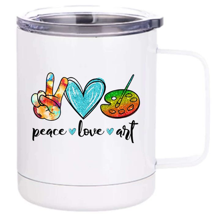 Peace Love Art Painting Palette Funny Art Teacher Gifts Front & Back 12oz Stainless Steel Tumbler Cup