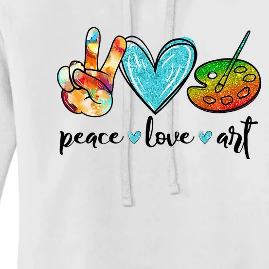 Peace Love Art Painting Palette Funny Art Teacher Gifts Women's Pullover Hoodie