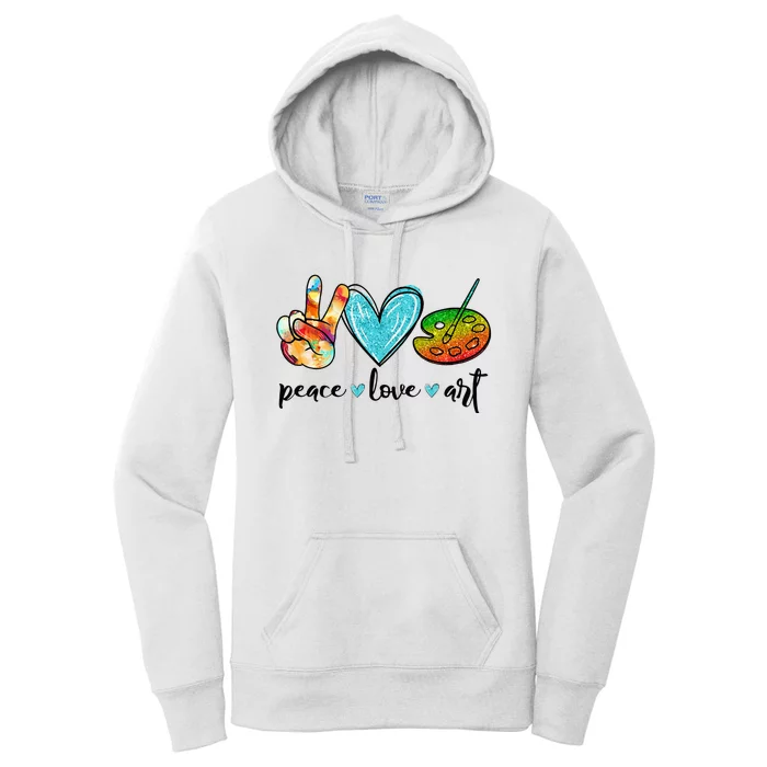 Peace Love Art Painting Palette Funny Art Teacher Gifts Women's Pullover Hoodie