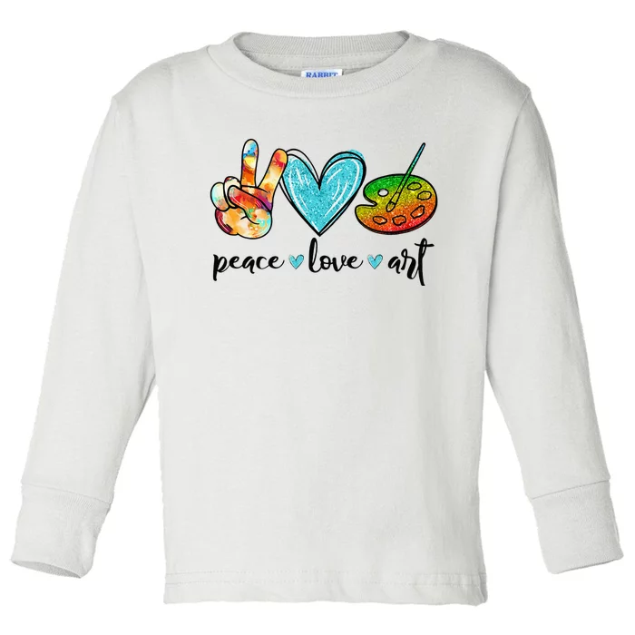 Peace Love Art Painting Palette Funny Art Teacher Gifts Toddler Long Sleeve Shirt