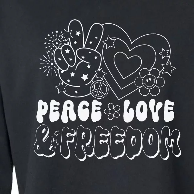 Peace Love America US Flag Groovy Freedom Day 4th Of July Cropped Pullover Crew