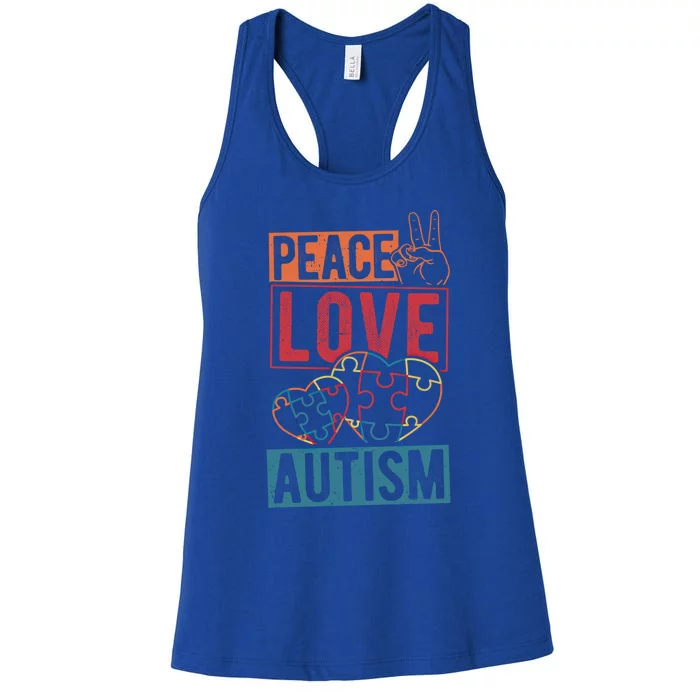 Peace Love Autism Awareness Support Family Health Peace Meaningful Gift Women's Racerback Tank