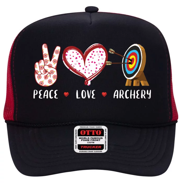 Peace Love Archery Target Gifts Men Women Archers High Crown Mesh Trucker Hat