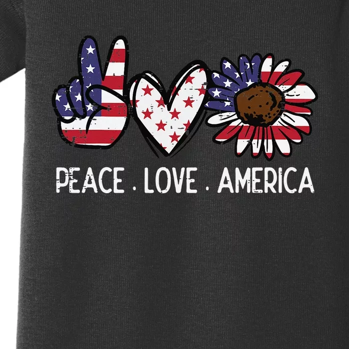 Peace Love America US Flag Fourth Wo 4th Of July Patriot Baby Bodysuit