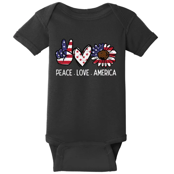 Peace Love America US Flag Fourth Wo 4th Of July Patriot Baby Bodysuit