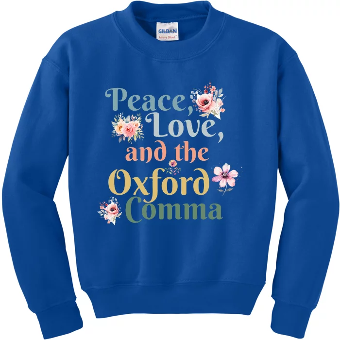 Peace Love And The Oxford Comma English Grammar Humor Joke Kids Sweatshirt