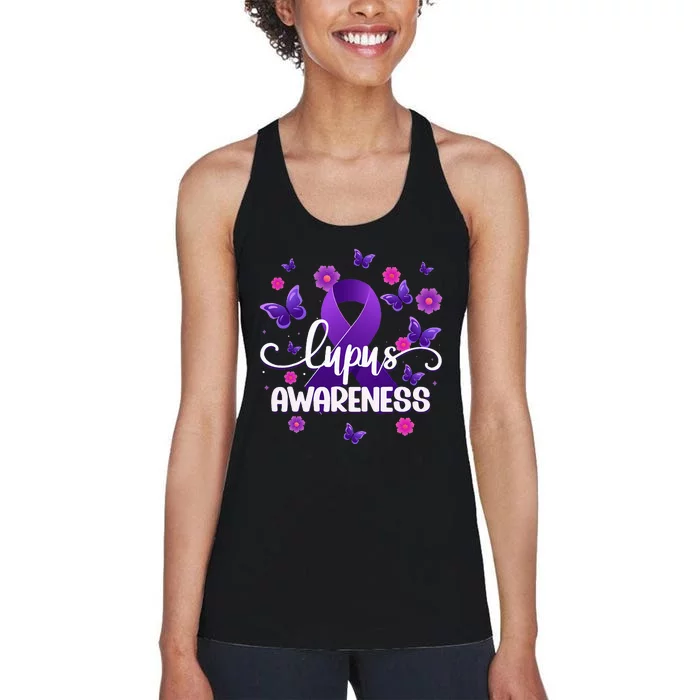 Purple Lupus Awareness Ribbon Purple Butterflies Lupus Women's Racerback Tank