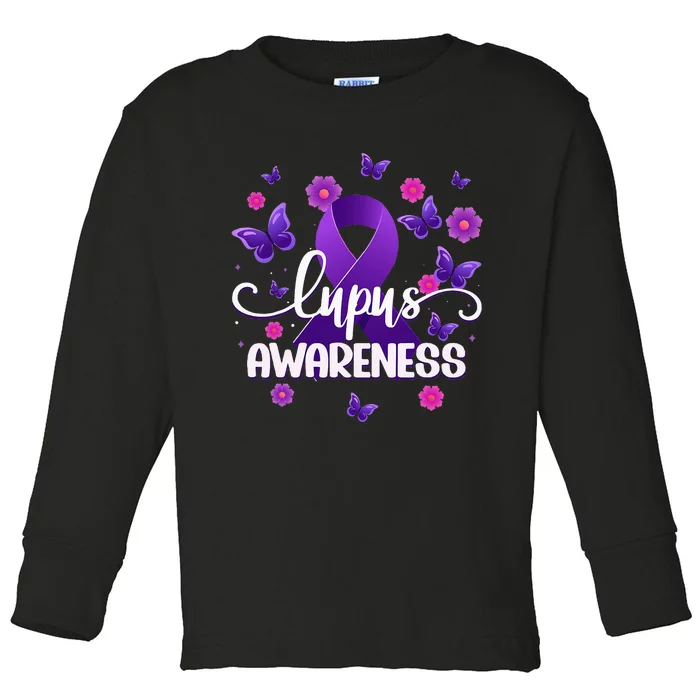 Purple Lupus Awareness Ribbon Purple Butterflies Lupus Toddler Long Sleeve Shirt