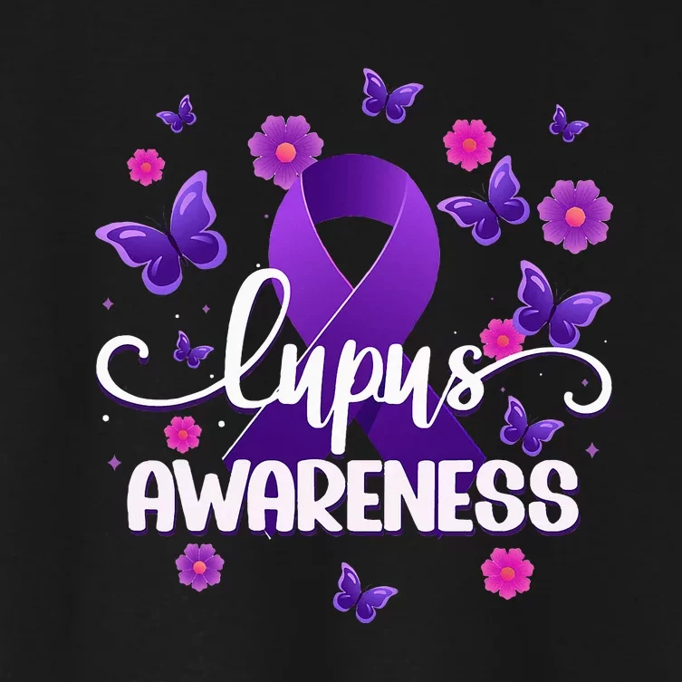 Purple Lupus Awareness Ribbon Purple Butterflies Lupus Women's Crop Top Tee