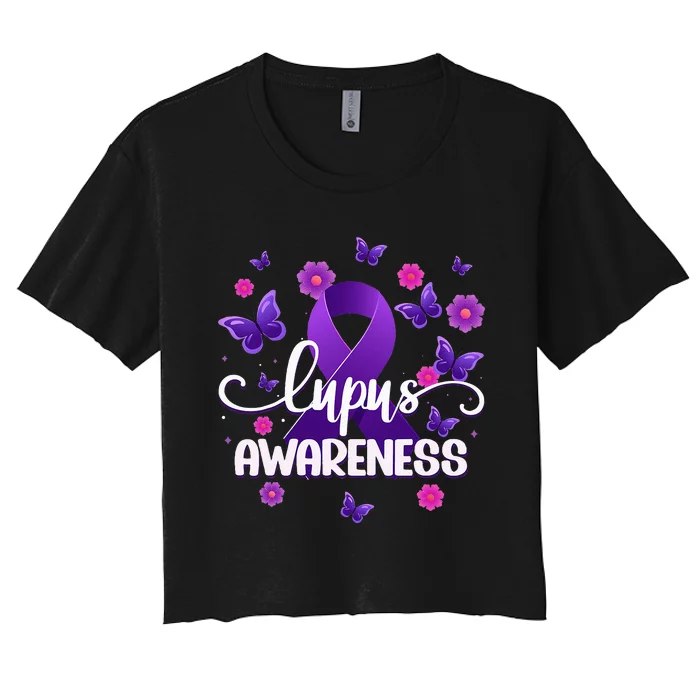 Purple Lupus Awareness Ribbon Purple Butterflies Lupus Women's Crop Top Tee