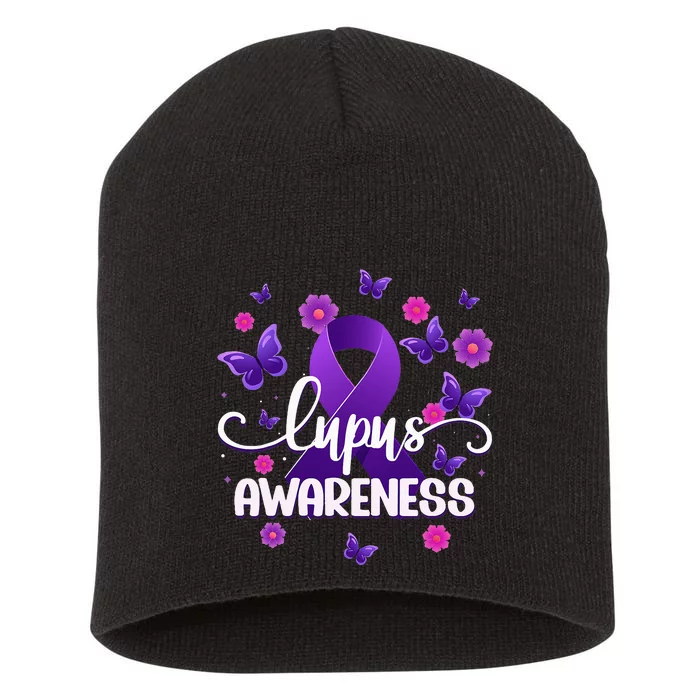 Purple Lupus Awareness Ribbon Purple Butterflies Lupus Short Acrylic Beanie