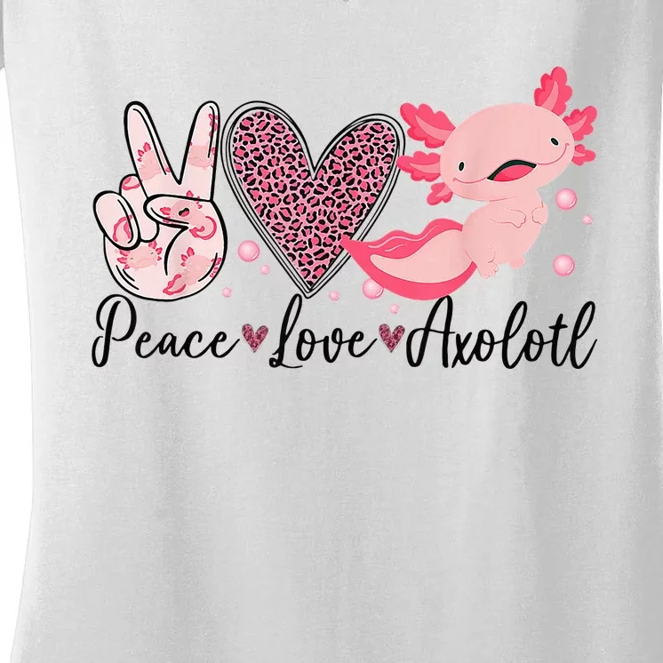 Peace Love Axolotl Heart Leopard Gift Nager Women's V-Neck T-Shirt