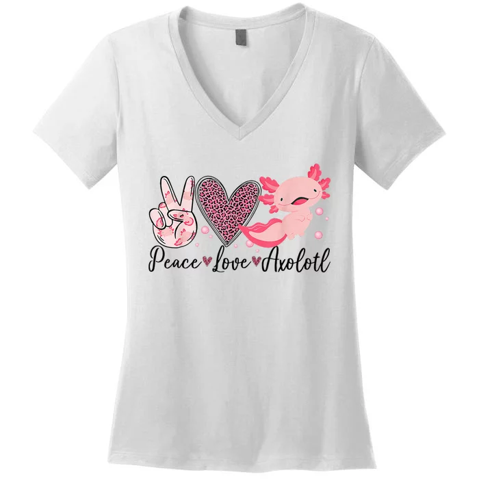 Peace Love Axolotl Heart Leopard Gift Nager Women's V-Neck T-Shirt