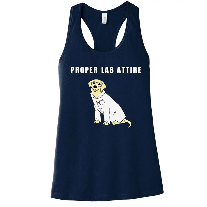 Proper Lab Attire Funny Laboratory Dog Pun Science Women's Racerback Tank