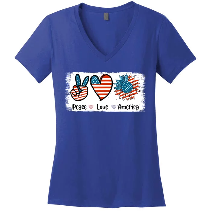 Peace Loves America Us Flag Fourth 4th Of July Patriot Great Gift Women's V-Neck T-Shirt