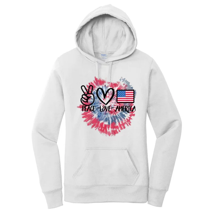 Peace Love America Tie Dye 4th Of July Patriotic For Gir Women's Pullover Hoodie