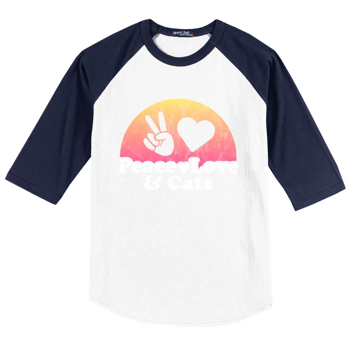 Peace Love And Cats Cat Cool Gift Baseball Sleeve Shirt