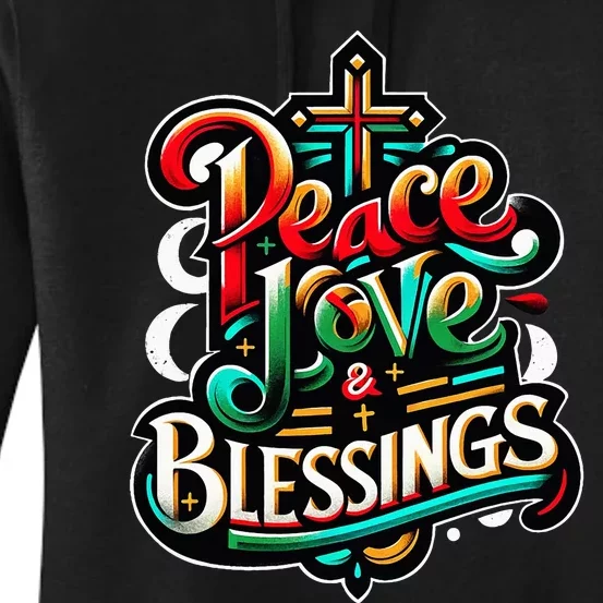 Peace Love And Blessings Inspirational Festive Christmas Women's Pullover Hoodie