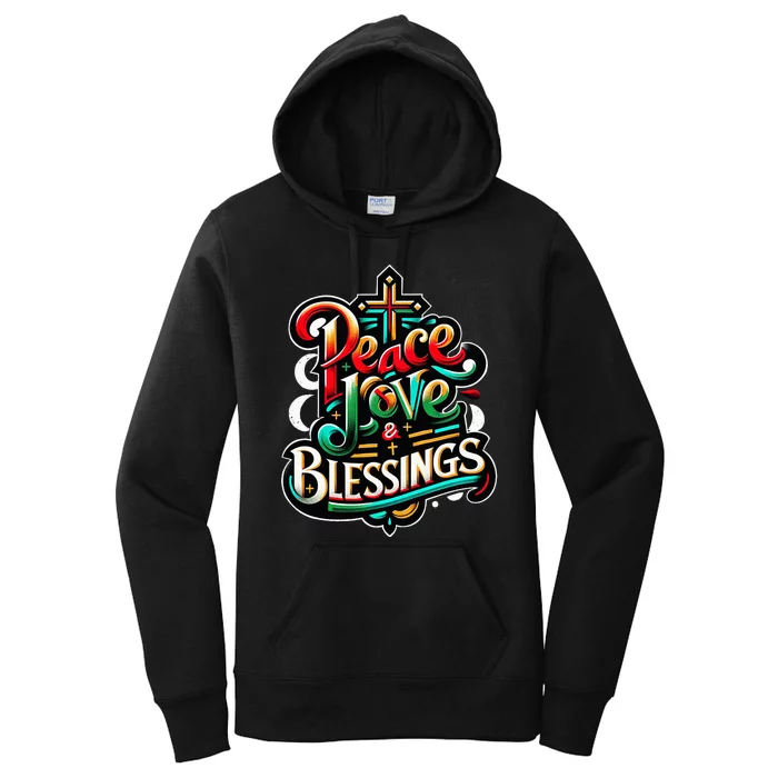 Peace Love And Blessings Inspirational Festive Christmas Women's Pullover Hoodie