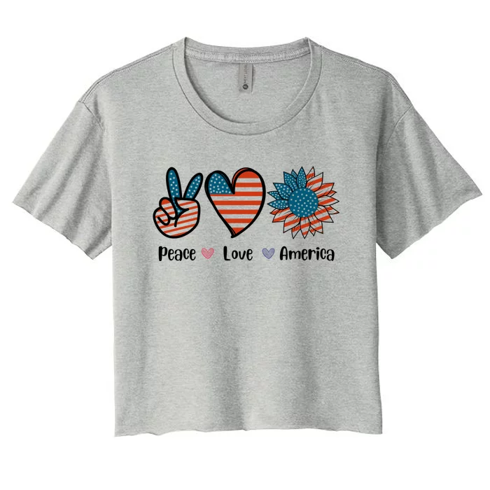 Peace Loves America Us Flag Fourth 4th Of July Patriot Gift Women's Crop Top Tee