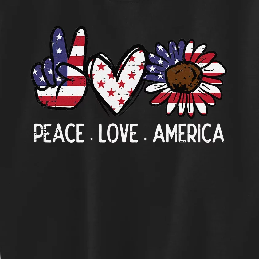 Peace Love America US Flag Fourth Wo 4th Of July Patriot Kids Sweatshirt