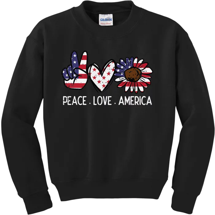 Peace Love America US Flag Fourth Wo 4th Of July Patriot Kids Sweatshirt