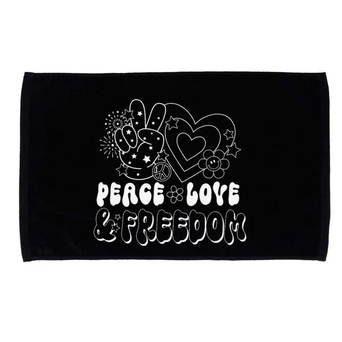 Peace Love America US Flag Groovy Freedom Day 4th Of July Microfiber Hand Towel