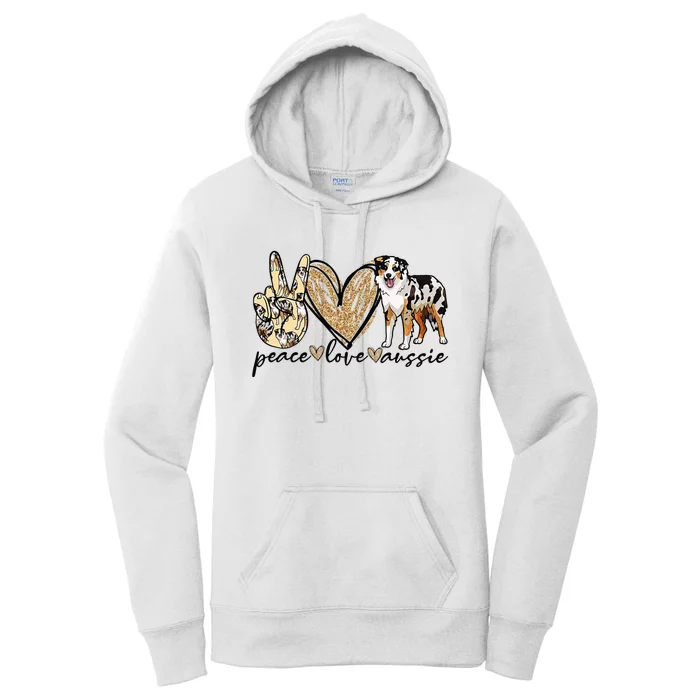 Peace Love Aussie Funny Aussie Mom Dog Mom Mother's Day Women's Pullover Hoodie