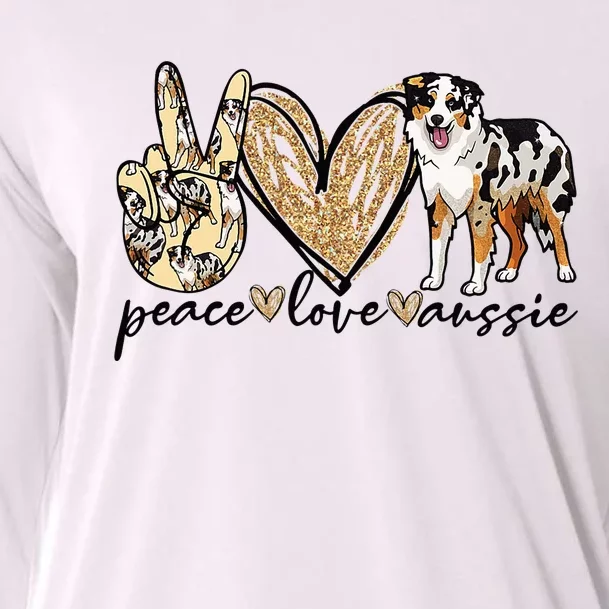 Peace Love Aussie Funny Aussie Mom Dog Mom Mother's Day Cooling Performance Long Sleeve Crew