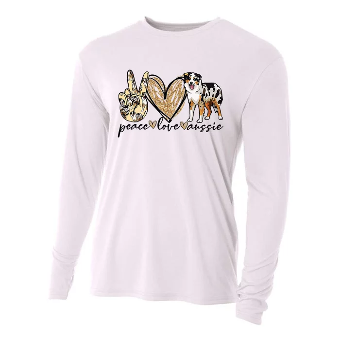 Peace Love Aussie Funny Aussie Mom Dog Mom Mother's Day Cooling Performance Long Sleeve Crew