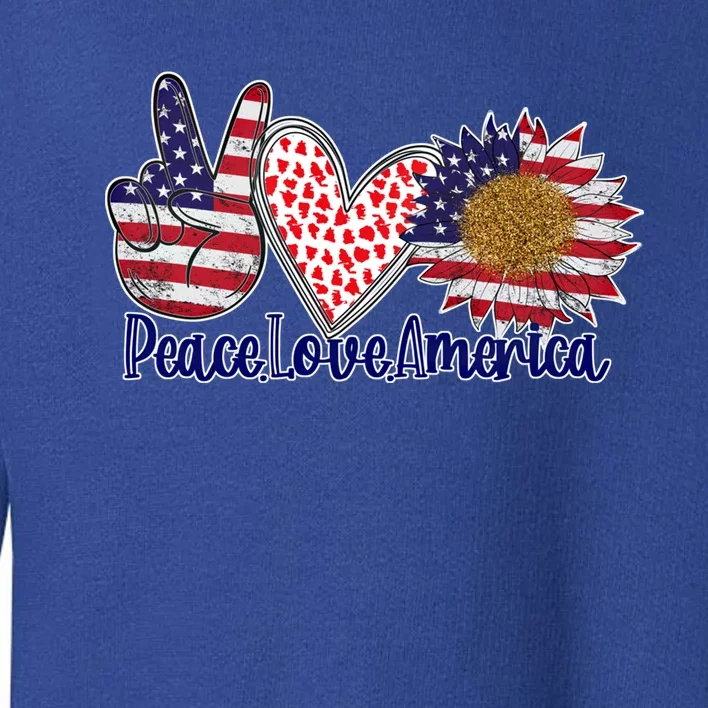 Peace Love America 4th July Patriotic Sunflower Heart Sign Cool Gift Toddler Sweatshirt