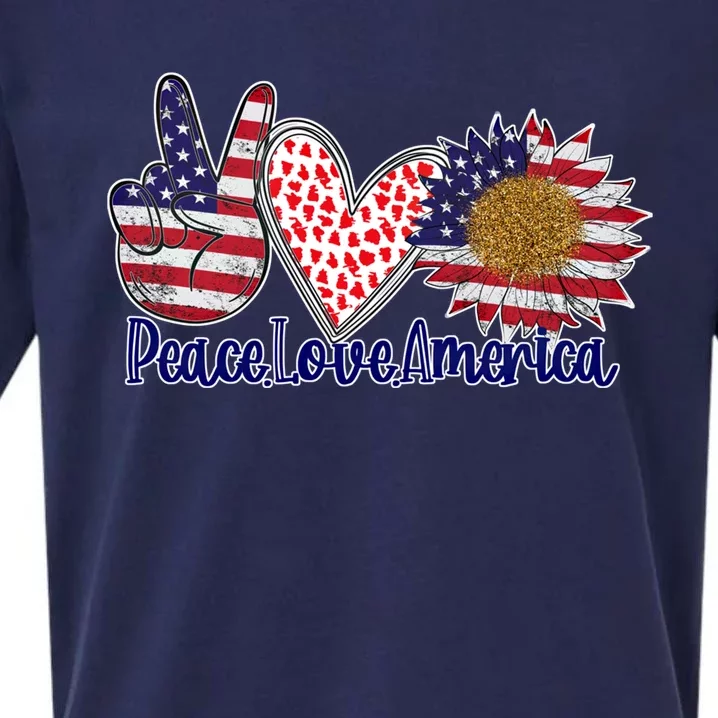 Peace Love America 4th July Patriotic Sunflower Heart Sign Cool Gift Sueded Cloud Jersey T-Shirt