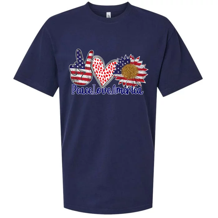 Peace Love America 4th July Patriotic Sunflower Heart Sign Cool Gift Sueded Cloud Jersey T-Shirt