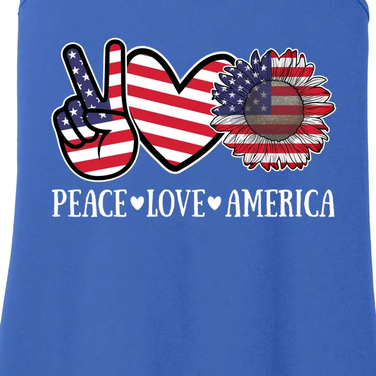 Peace Love America 4th July Patriotic Sunflower Heart Sign Great Gift Ladies Essential Tank